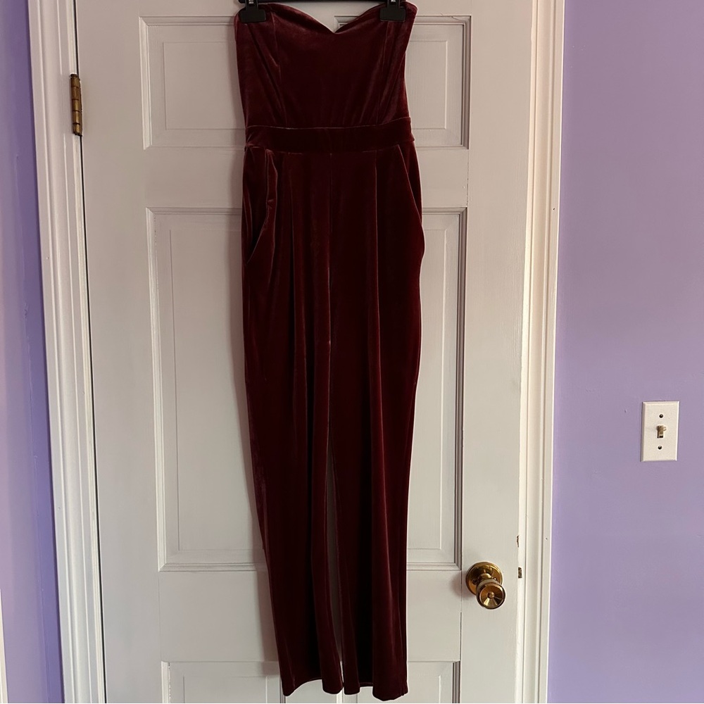 Elegant Burgundy Velvet Jumpsuit